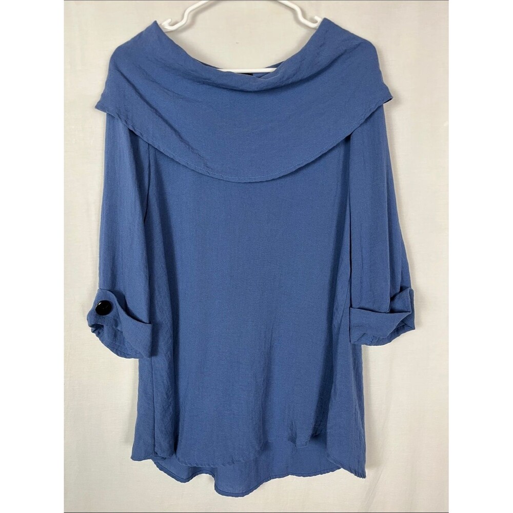 Yushi Blue Oversized Lagenlook 3/4 Sleeve Blouse